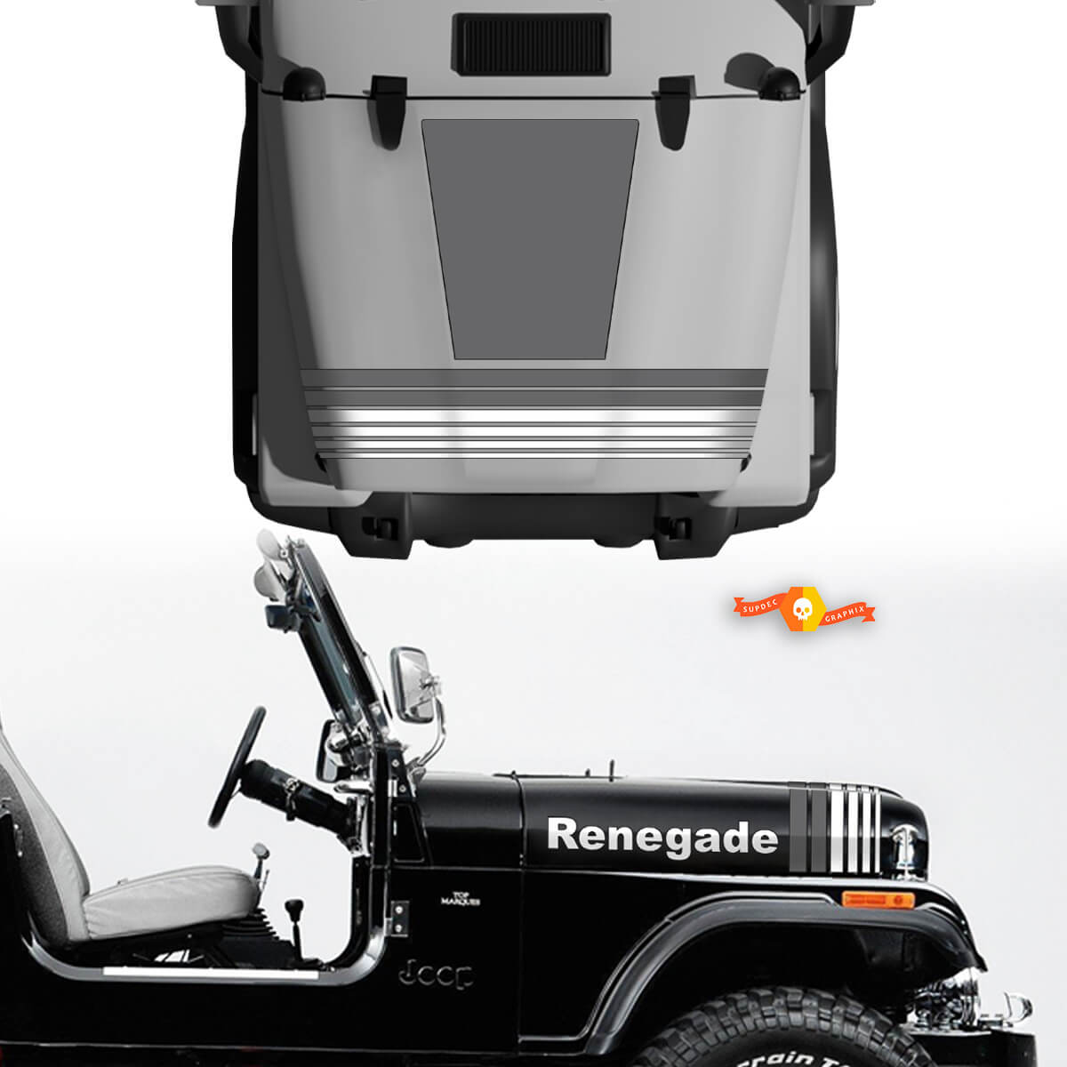 Kit di parafanghi per cofano Jeep Renegade CJ7 adesivi in ​​vinile decalcomanie linee grafiche stile grigio scegli i colori
