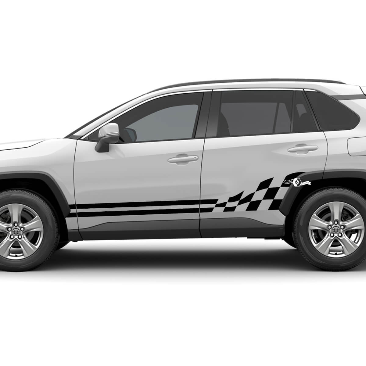 Il kit di adesivi grafici con bandiera a scacchi sul pannello laterale inferiore del pannello basculante si adatta alla decalcomania in vinile Toyota RAV4
