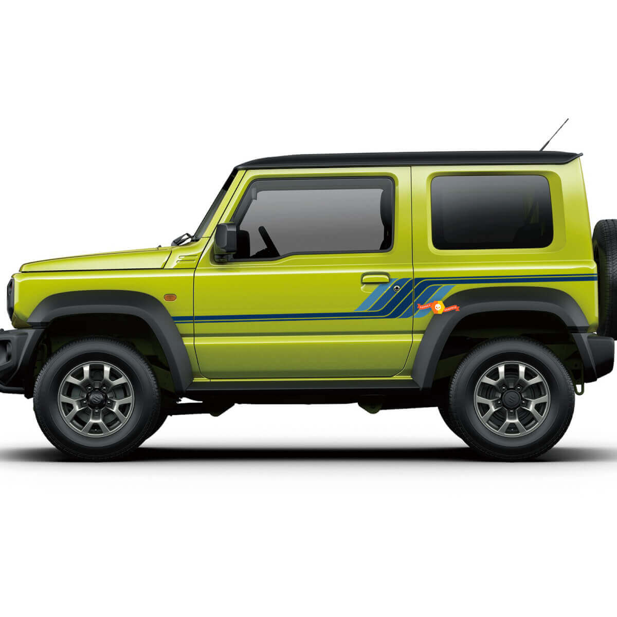 Grafica adesiva decalcomania per porte Suzuki JIMNY vintage retrò con strisce blu
