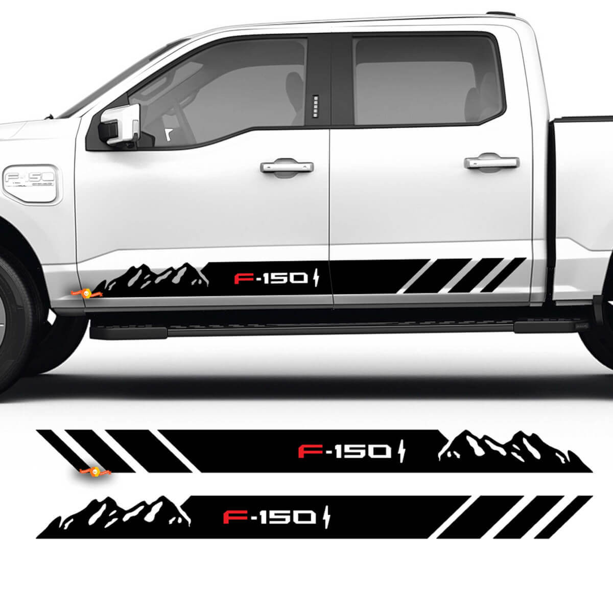 Coppia pannello bilanciere montagne strisce decalcomanie corpo adesivi laterali grafica vinile per Ford F-150 Lightning
