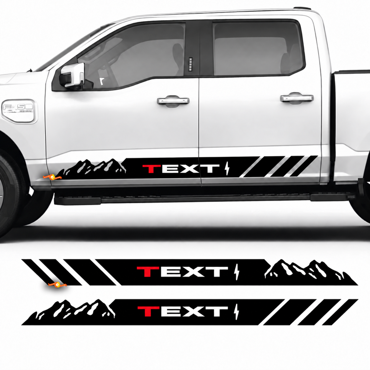 TEXT Mountain Stripes — Adesivo in vinile (sottoporta) per Ford F-150 Lightning