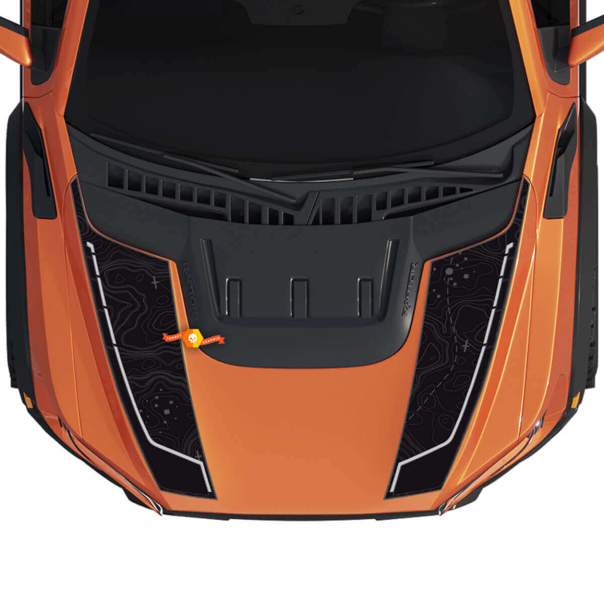 Mappa topografica grafica del cofano adatta alle strisce del kit decalcomania in vinile power truck Musclecar truck Gen3
