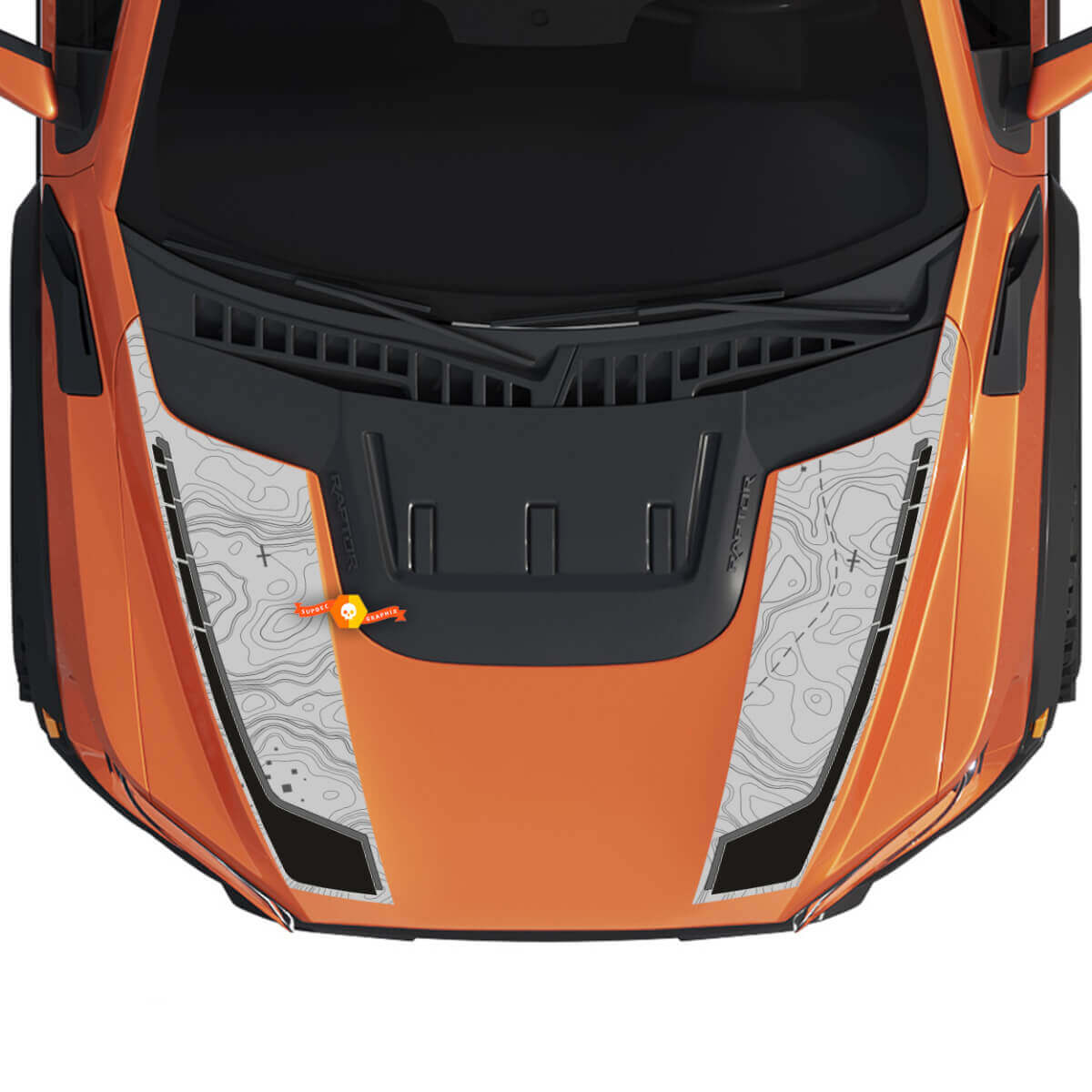 Mappa topografica della grafica per cappa Fit a Gen3 Ford F150 Raptor Vinyl Sticker Decal Stripes 2
