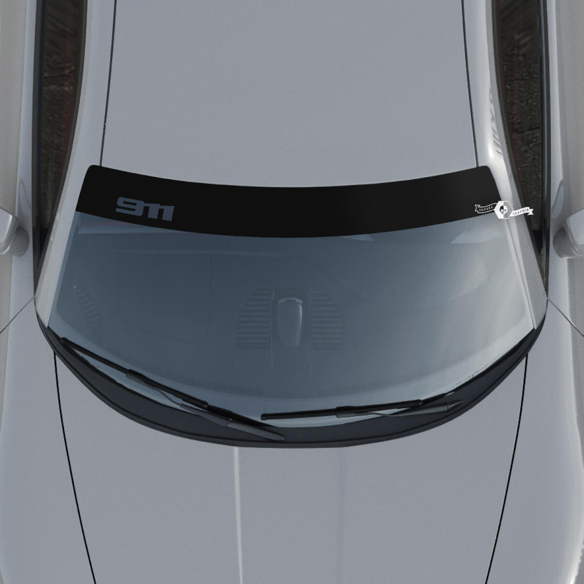 Adesivo decalcomania per parabrezza con logo Porsche 911 con strisce di sfondo
