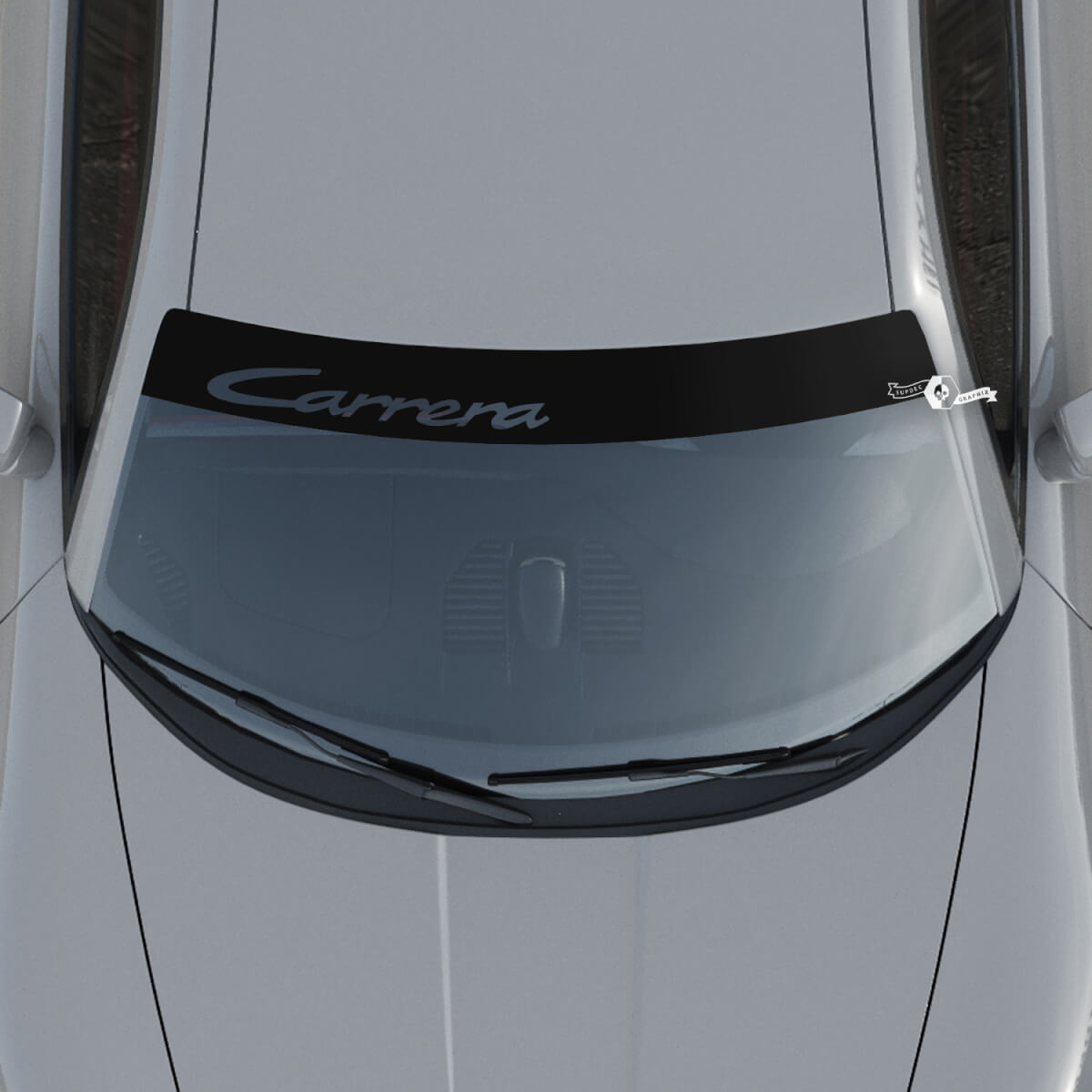 Adesivo decalcomania per parabrezza con logo Porsche Carrera e strisce di sfondo
