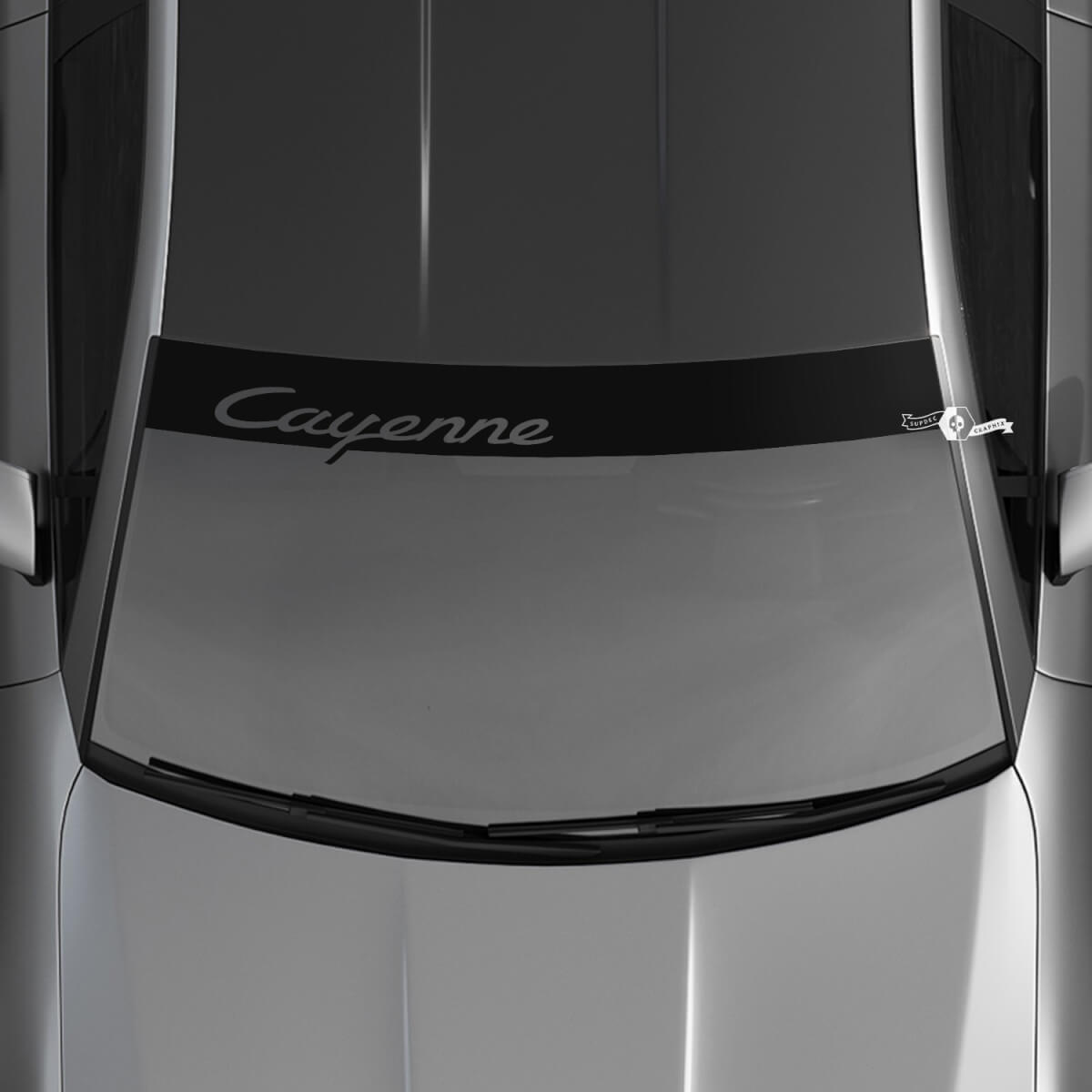 Adesivo decalcomania per parabrezza con logo Porsche Cayenne con strisce di sfondo
