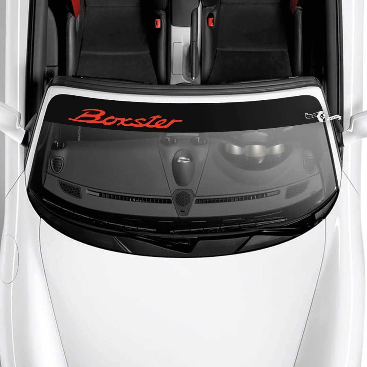 Adesivo decalcomania per parabrezza con logo Porsche Boxster e kit di strisce di sfondo
