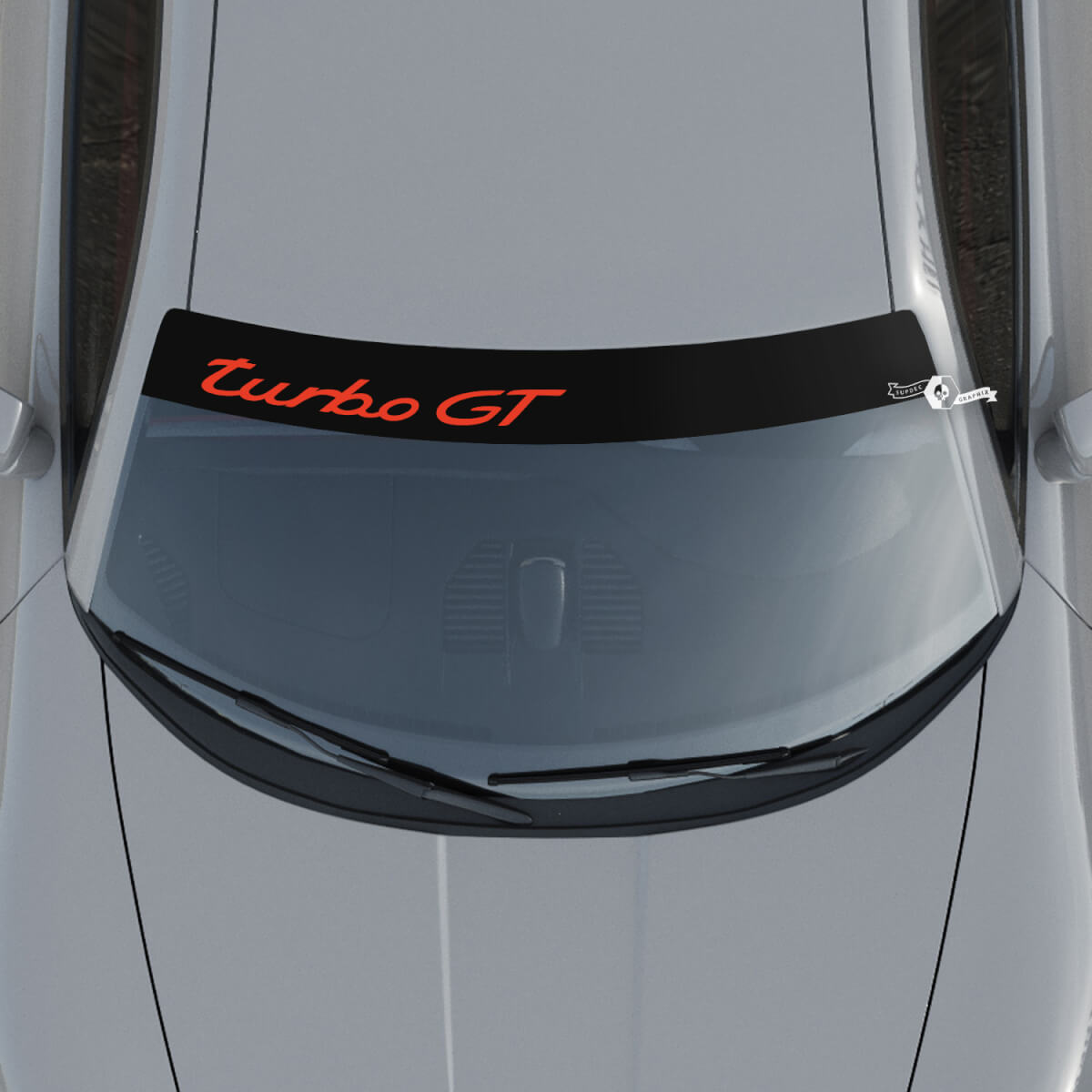 Adesivo decalcomania per parabrezza con logo Porsche Turbo GT con strisce di sfondo
