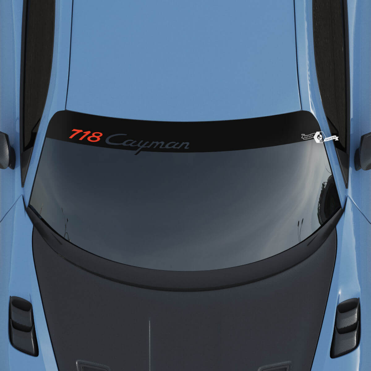 Logo Parabrezza Porsche 718 Cayman con Kit Adesivo Decalcomania Strisce di Sfondo
