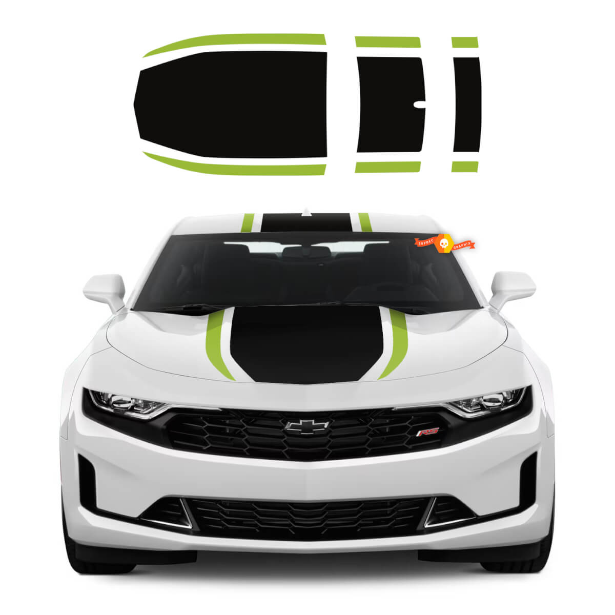 Kit per Chevy Camaro 2019 2022 Decalcomanie in vinile Cofano centrale Tetto Racing Rally Racing Stripes Decalcomanie Adesivi 2 colori
