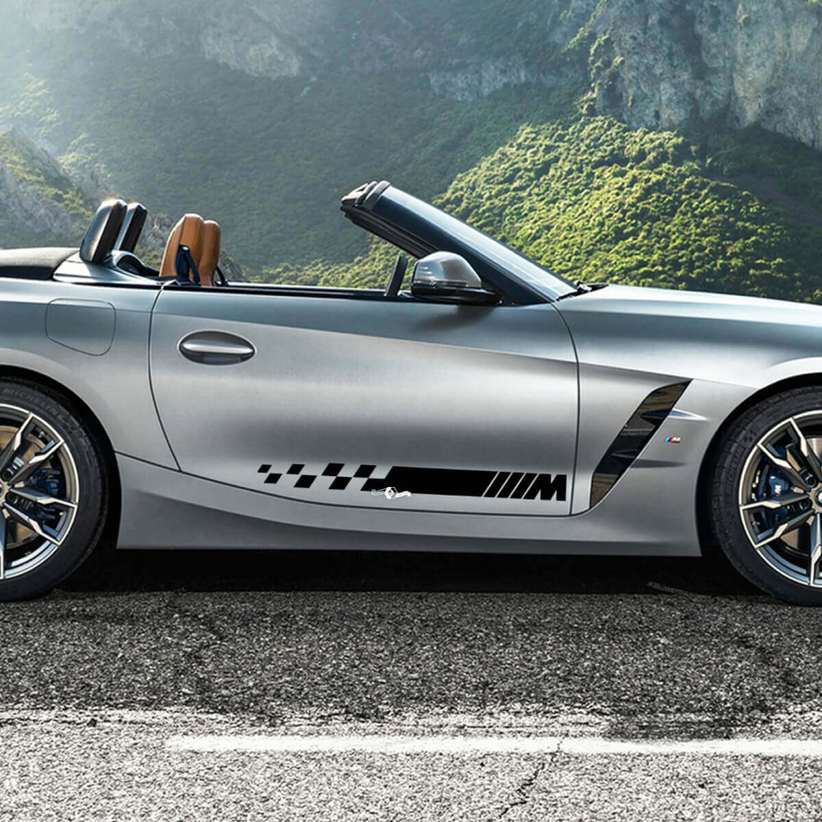 Strisce a quadretti per portiera laterale con logo M BMW Z4 Adesivo in vinile
