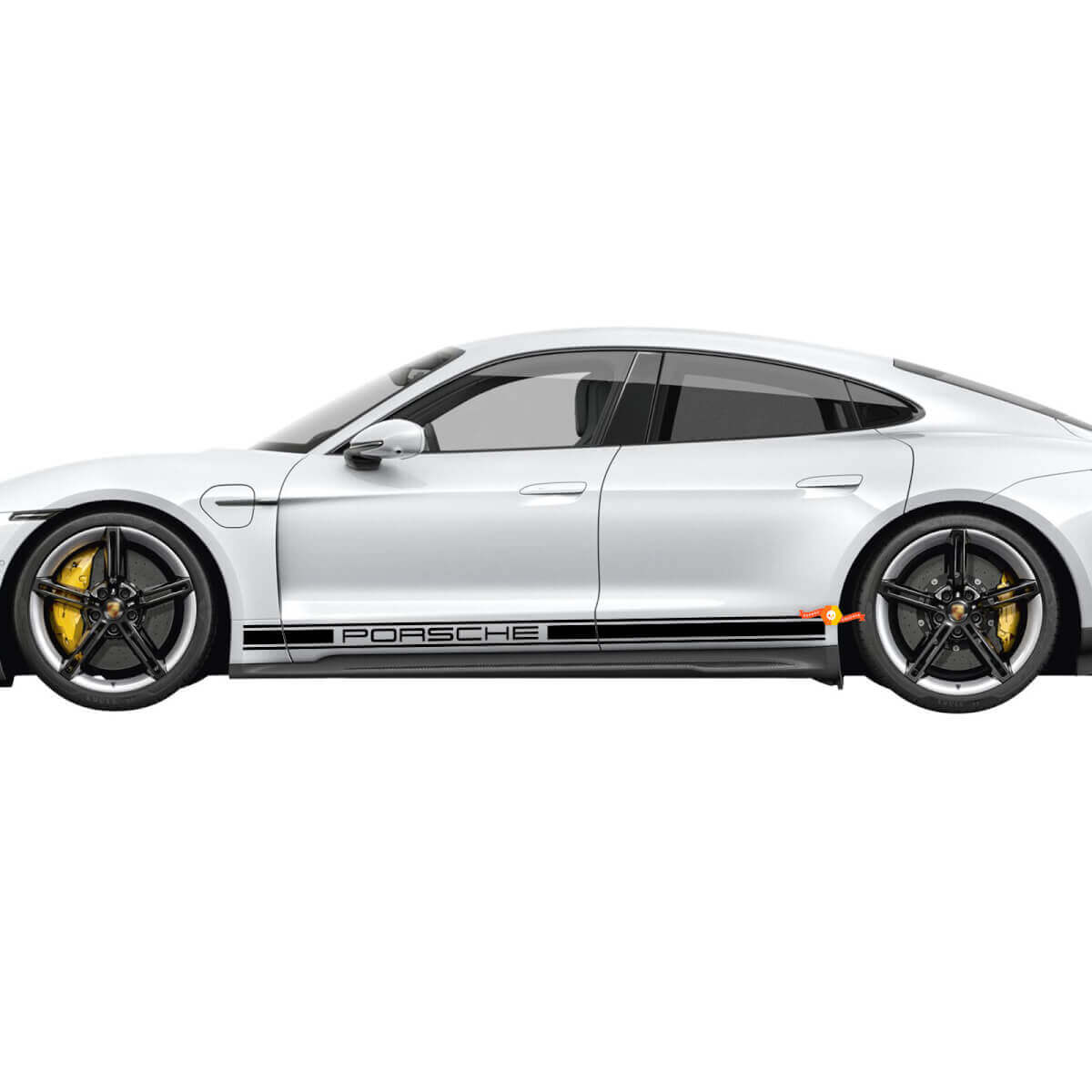 Strisce decorative laterali Porsche Taycan con lettere Porsche - Adesivi grafici in vinile personalizzati
