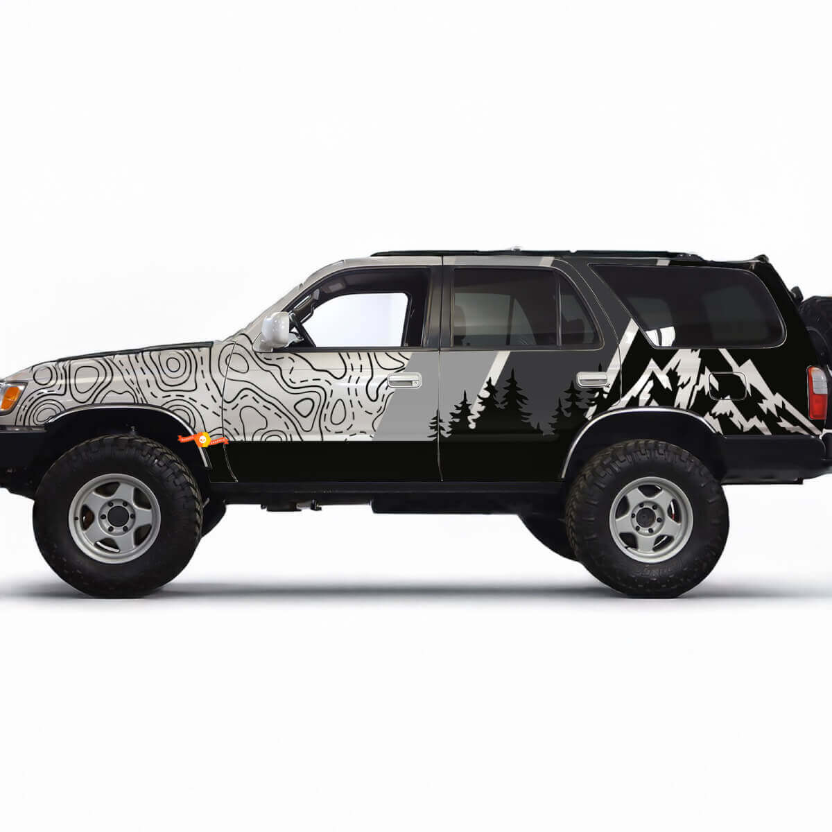 Decalcomanie per adesivi a strisce vintage retrò con mappa topografica delle montagne - Avvolgimento grafico personalizzato per Toyota 4Runner TRD
