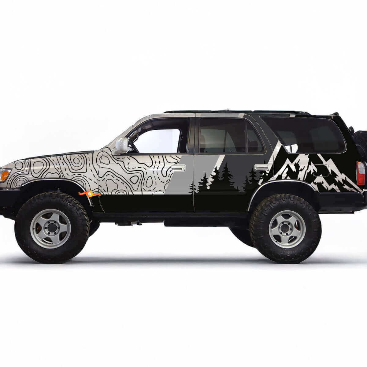 Adesivi adesivi a strisce vintage retrò TRD per mappa topografica delle montagne - Grafica personalizzata per avvolgimento Toyota 4Runner TRD
