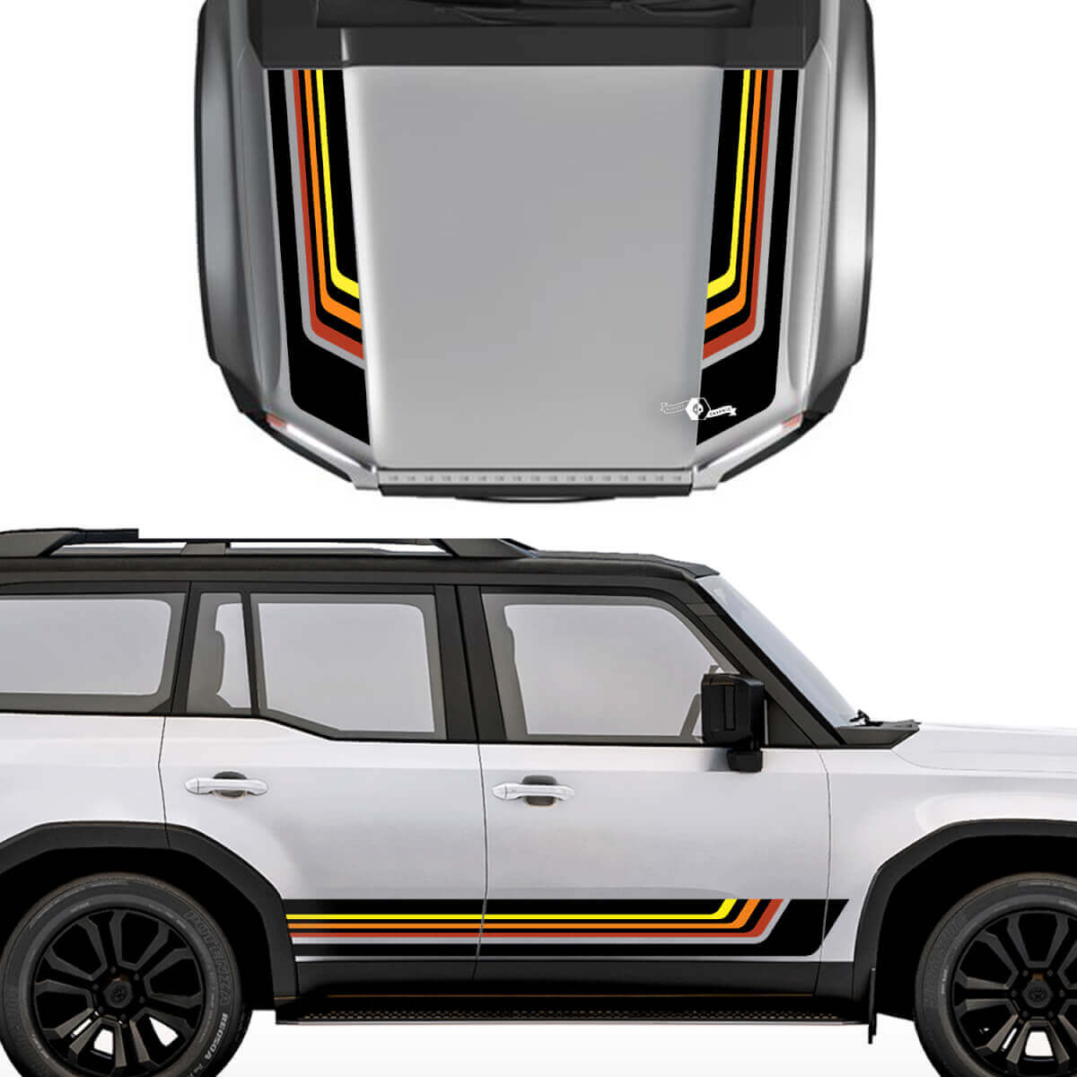 Kit adesivi in vinile a strisce retrò per cofano e fiancate per Toyota Land Cruiser 2024