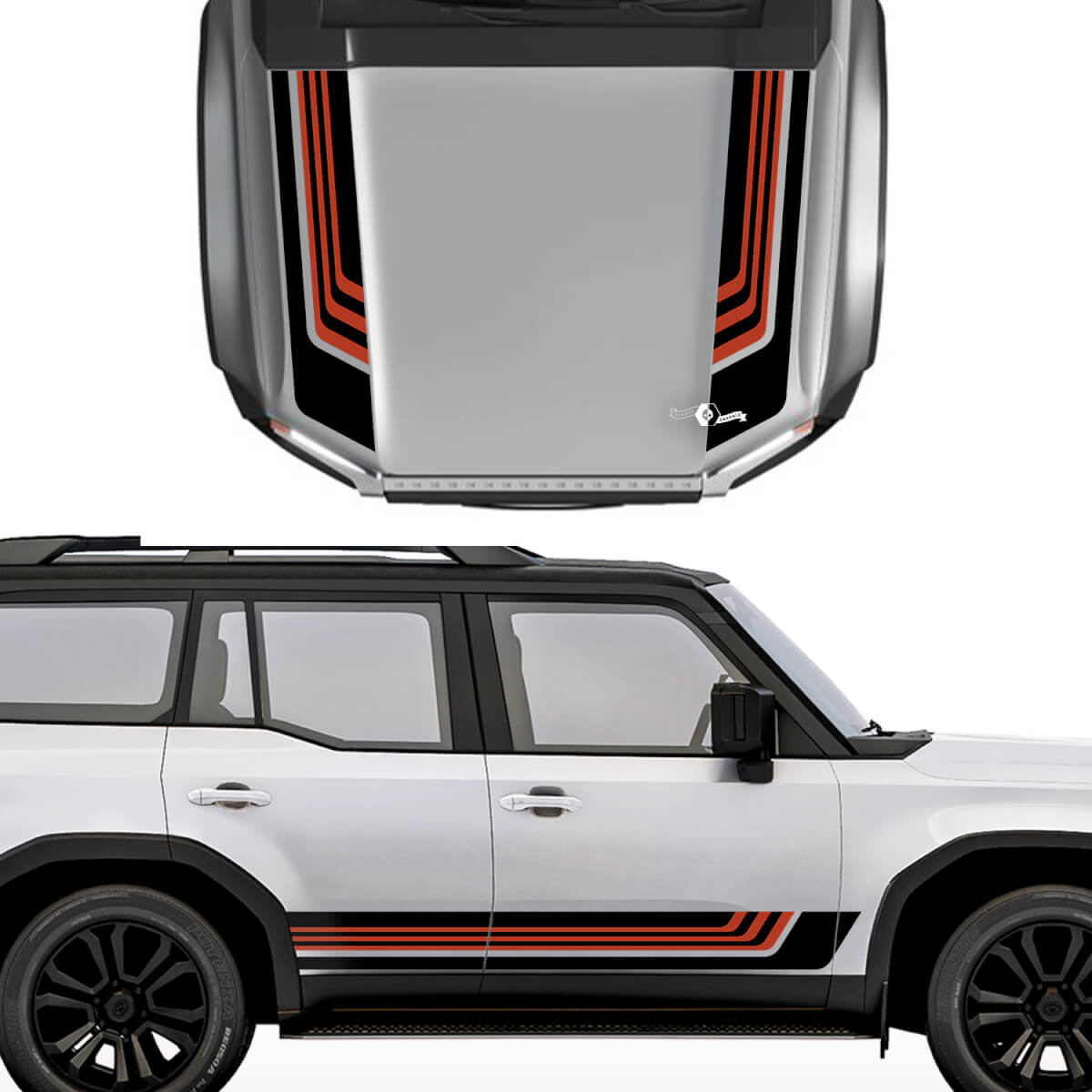 Adesivo per decalcomanie stile retrò vintage a strisce sul cofano e sui lati Toyota Land Cruiser Prado - Kit grafico in vinile 2
