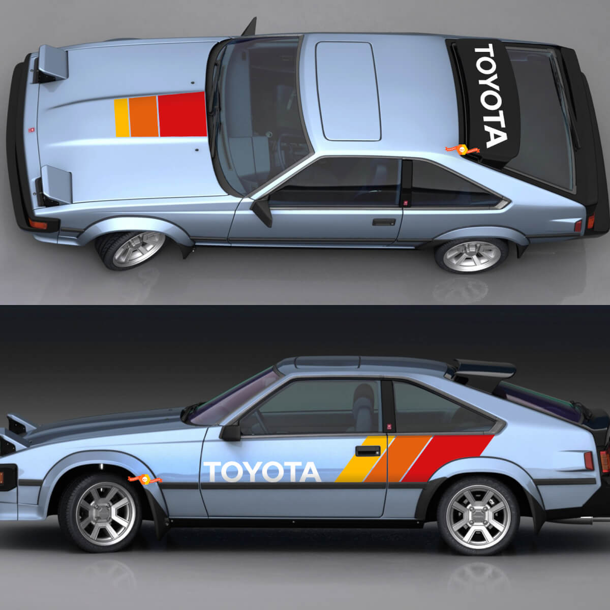 Decalcomanie a strisce vintage Toyota Celica Supra 1980 TRD - Avvolgimento grafico personalizzato
