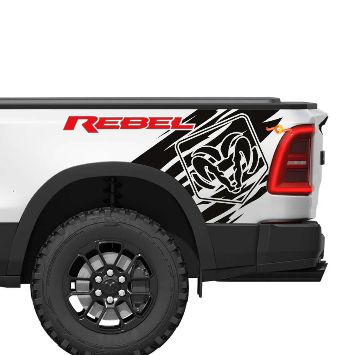 Kit adesivi in vinile Logo Rebel Grunge posteriore per Dodge Ram