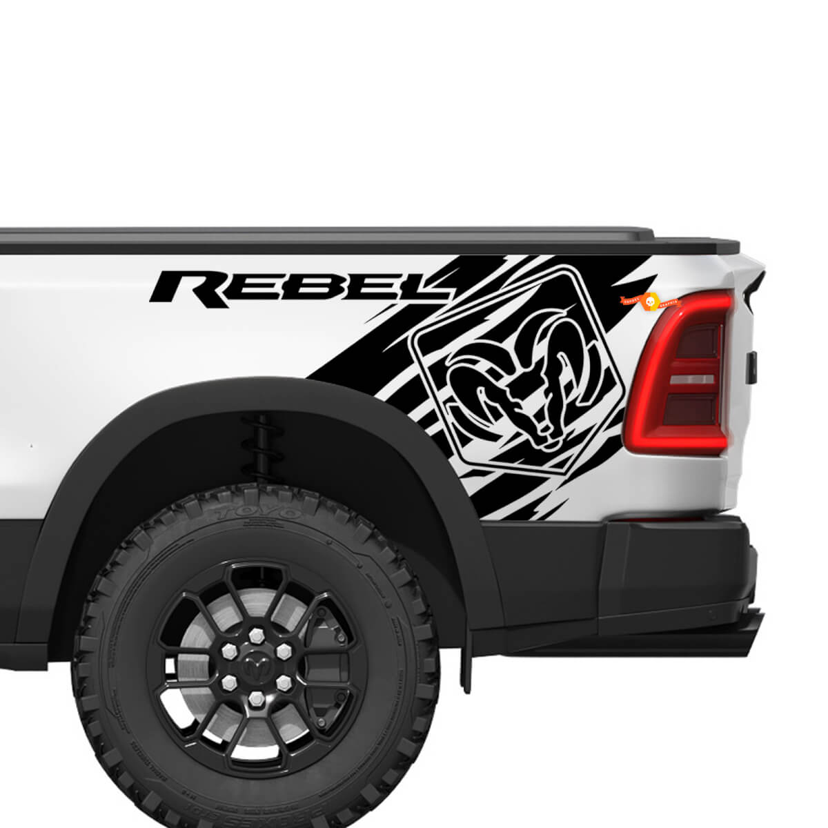 Dodge Ram Rebel Grunge Logo camion letto vinile adesivo decalcomania grafica
