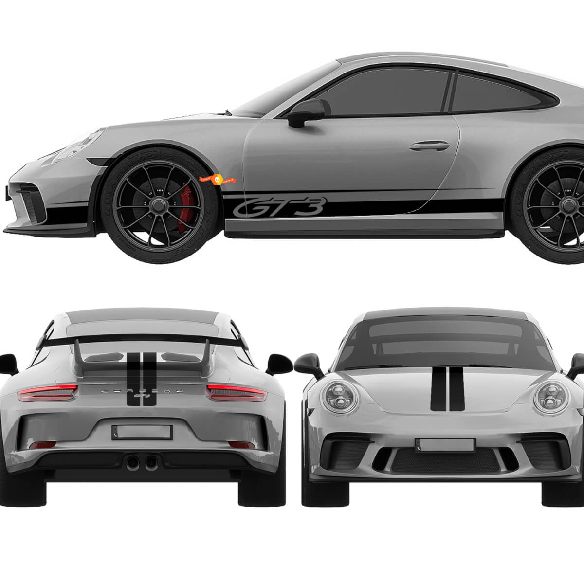 Kit bagagliaio cofano Porsche 911 GT3 strisce laterali - grafica personalizzata in vinile
