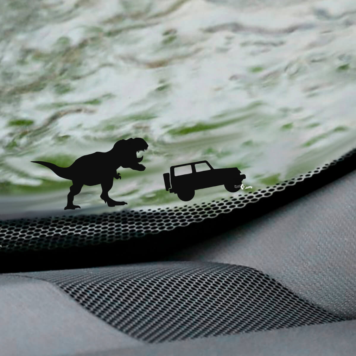 T-Rex Jeep Wrangler Parabrezza Easter Egg Corner Decal - Grafica in vinile personalizzata
