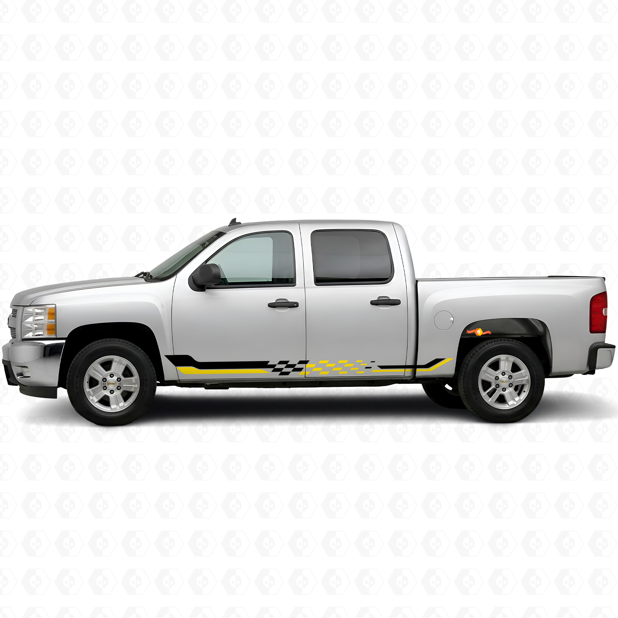 Strisce Vinile da Gara a Scacchi per Porta e Battitacco per Chevrolet Silverado 1500 GMT900 2007-2013