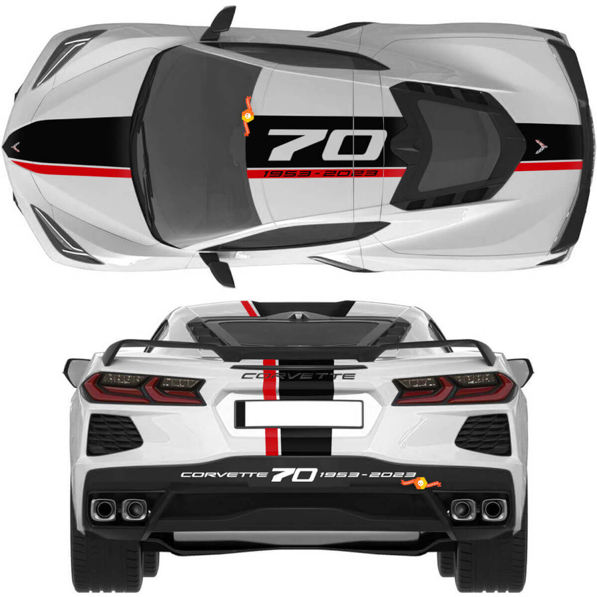 Chevrolet Corvette C8 Stingray Eray Z06 Modelli Hood Roof Rear Stripes Corvette Full-Length Dual Adesivo Decal Stripes

