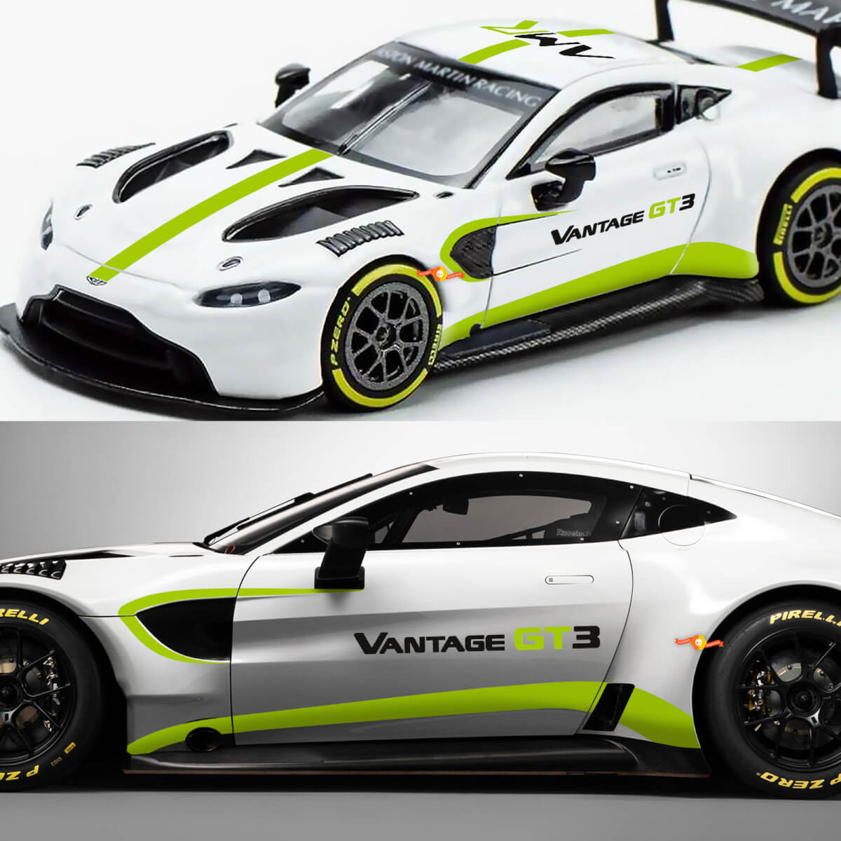Kit completo Aston Martin Vantage GT3 Stripe Hood Tetto Tronco Laterale Vinile Decalcomanie Adesivi

