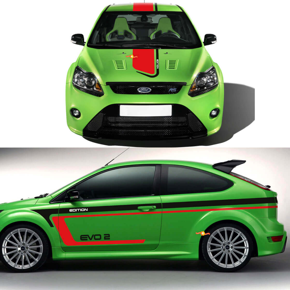 Kit grafico adesivi per decalcomanie corpo cofano laterale Ford Focus RS Edition EVO 2
