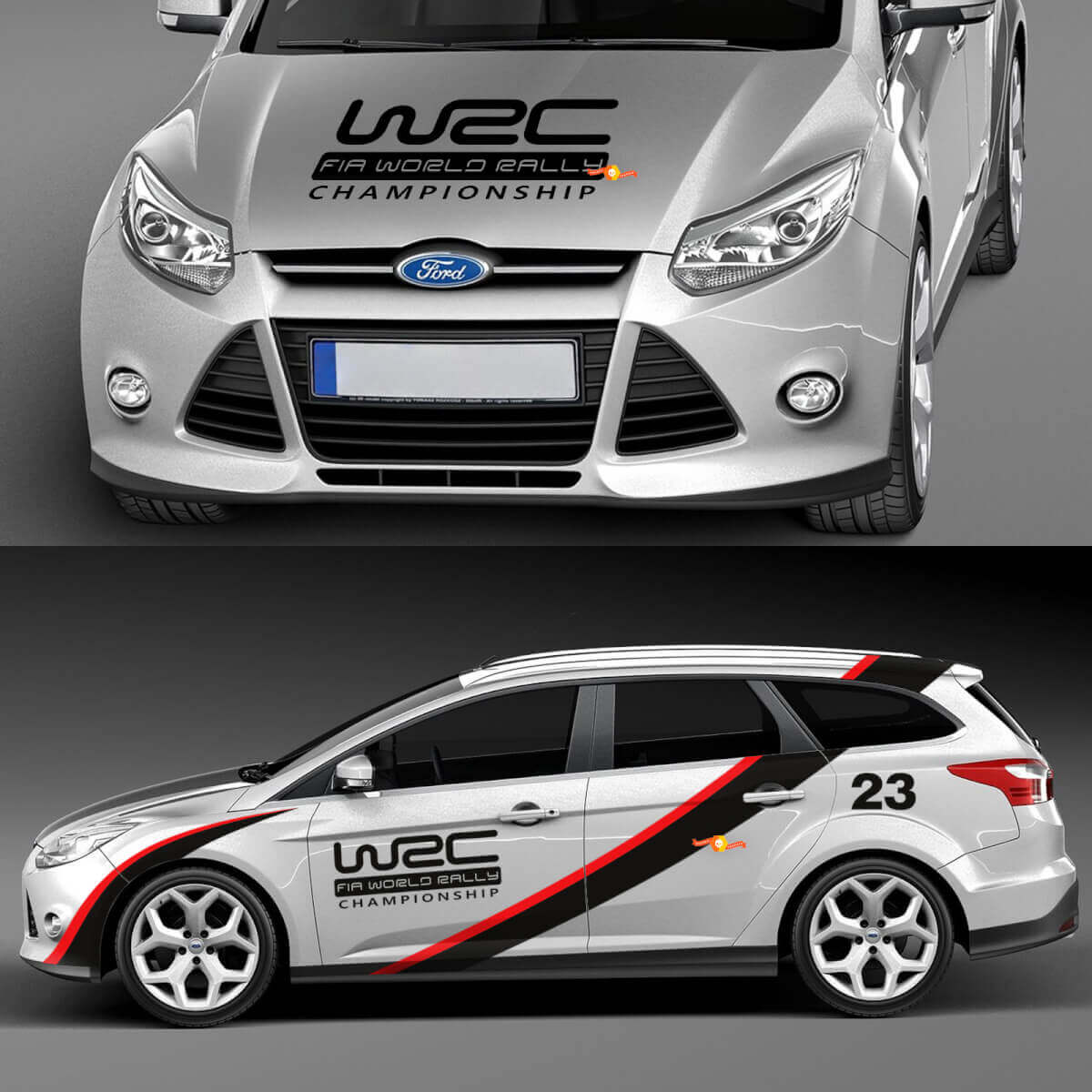 Kit grafico adesivi per decalcomanie corpo cofano laterale Ford Focus WRC
