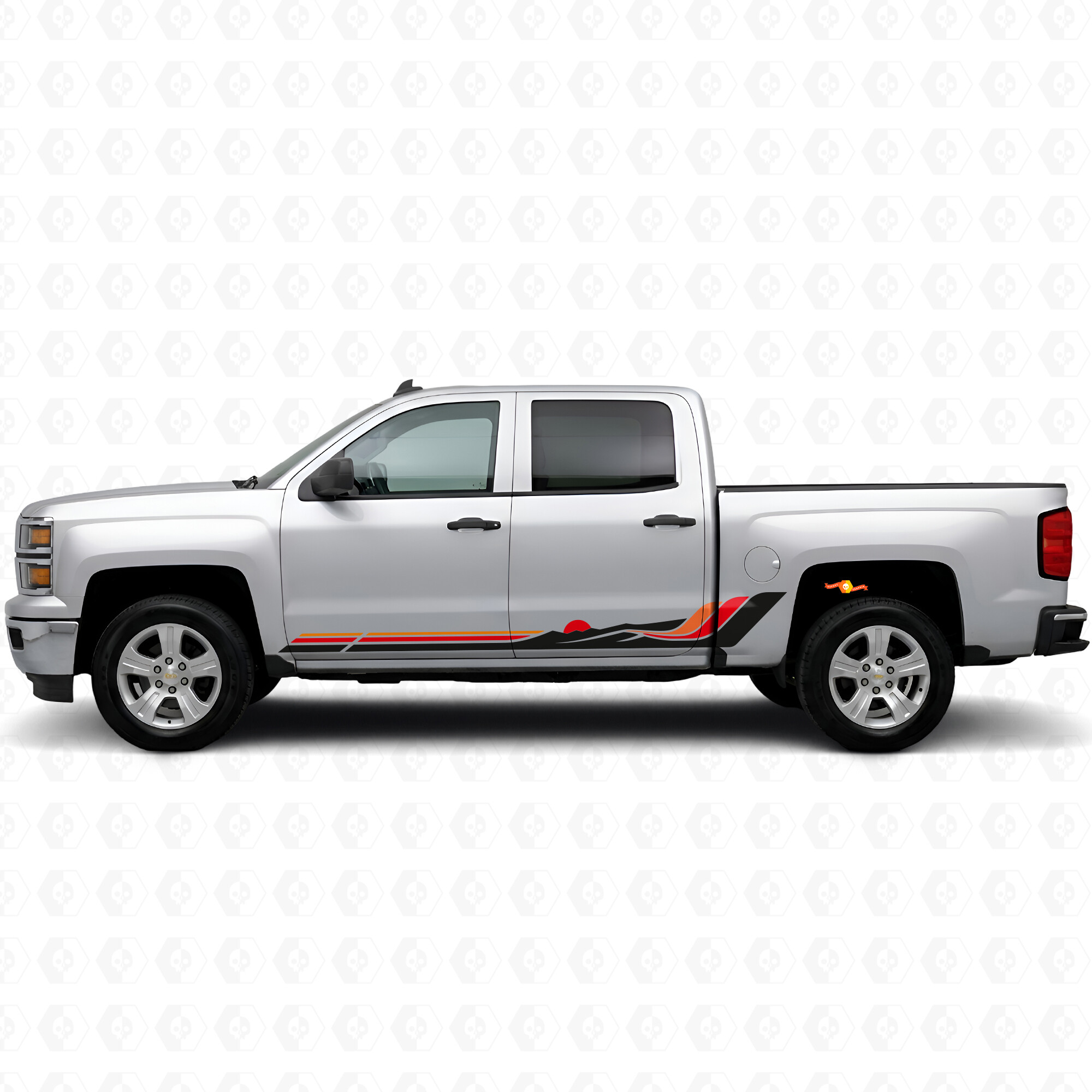 Strisce in vinile Retro Mountain Wave per porte e pannelli sottoporta per Chevrolet Silverado 1500 K2XX 2014-2019