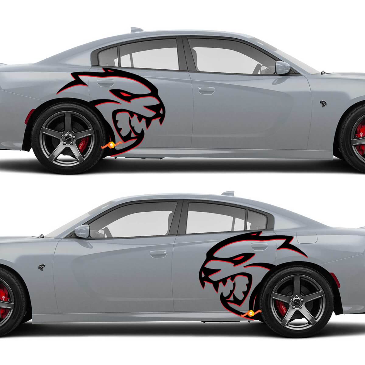 Enormi adesivi per decalcomanie laterali Hellcat Red Eye a due colori per Dodge Challenger Redeye o Charger Widebody
