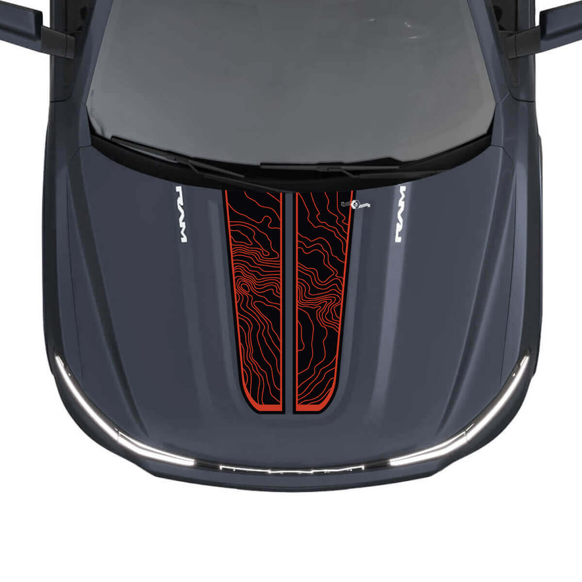 Hood Dual Stripes Mappa topografica per Dodge RAM 1500 REV Vinile Decalcomanie Adesivi Grafica
