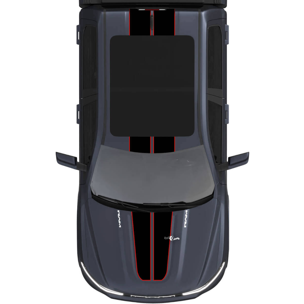 Strisce centrali doppie per cofano e tetto per Dodge RAM 1500 REV Adesivi in vinile Grafiche 3
