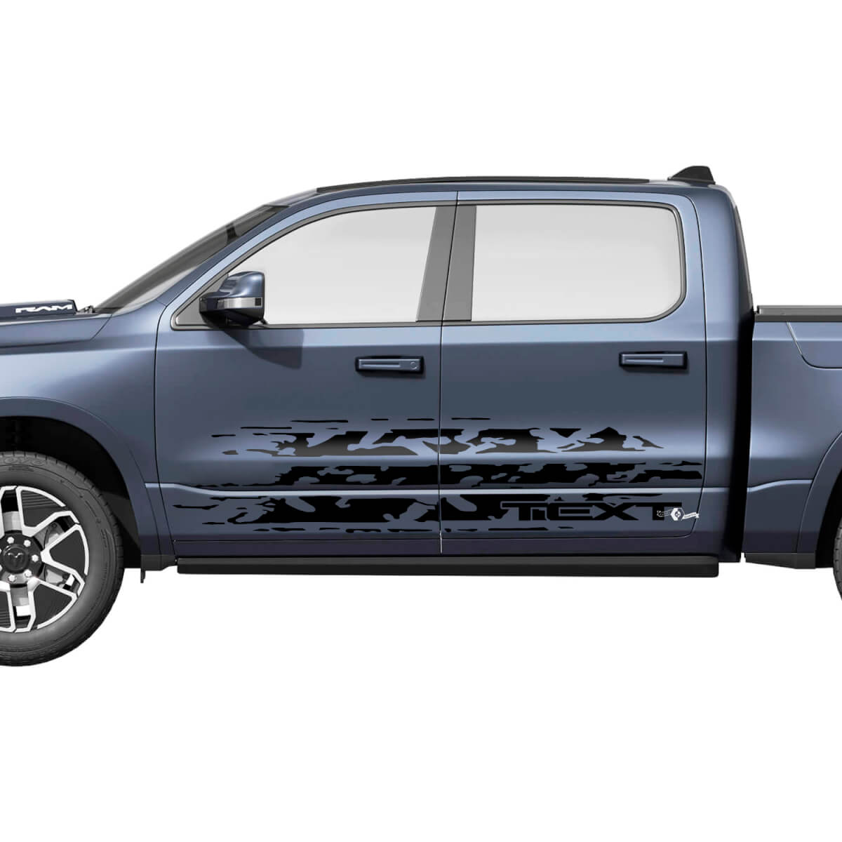 Kit di Adesivi Laterali in Vinile Stile Usurato per Dodge Ram 1500 REV
