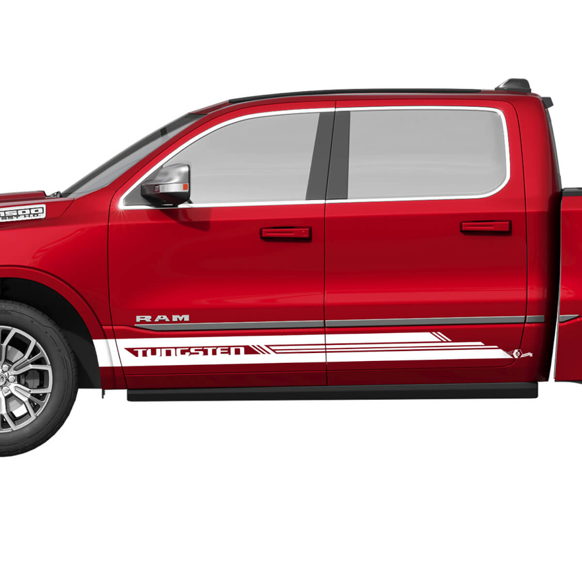 Porte laterali Pannello basculante Strisce Decalcomanie in vinile Adesivi Grafica per Dodge RAM 1500 TUNGSTEN
