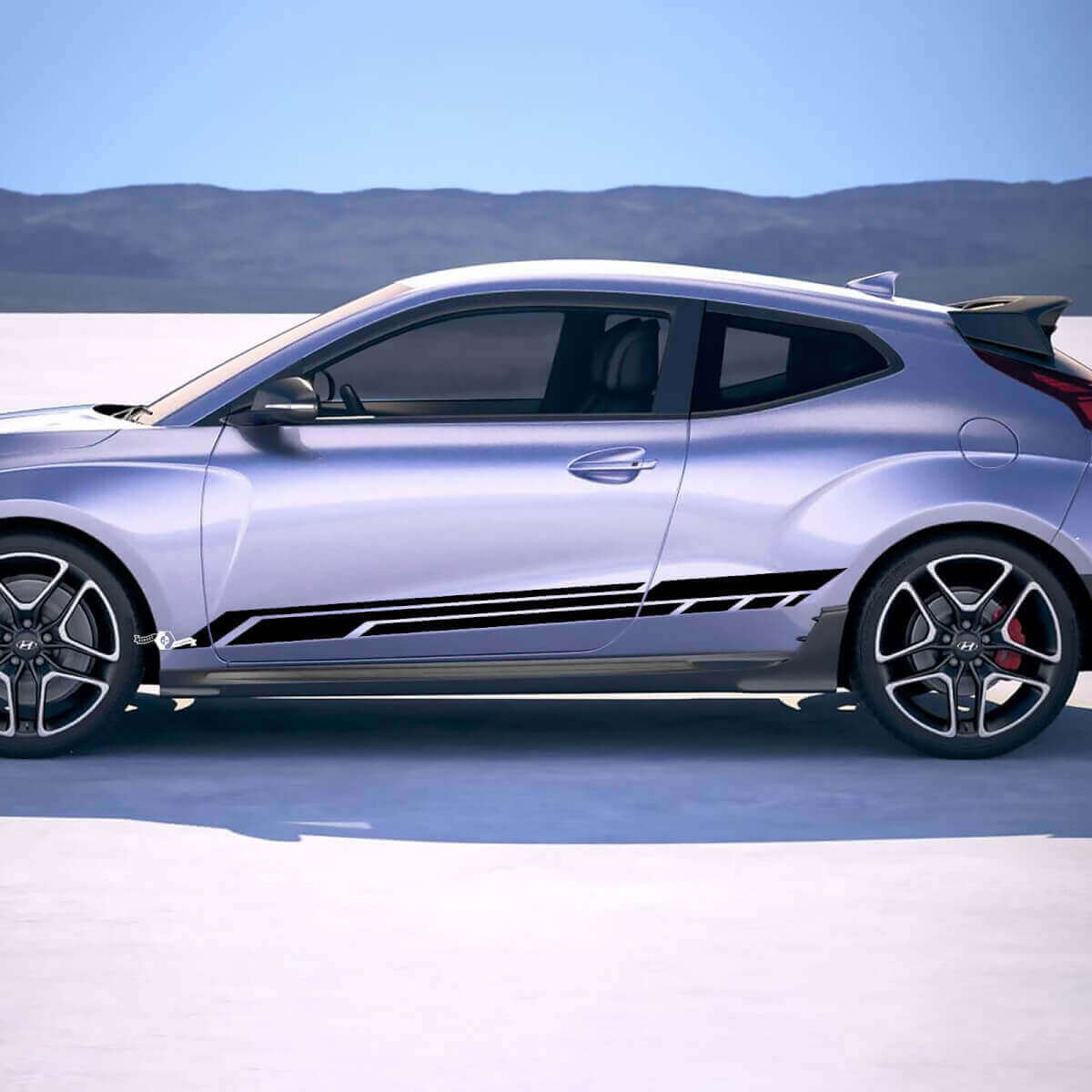 2x Adesivi in vinile a strisce da corsa per lato porta adatti a Hyundai Veloster