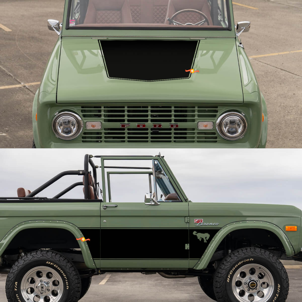 Porte laterali retrò e adesivi per le decalcomanie per avvolgimento per cappa per Ford Bronco del 1968

