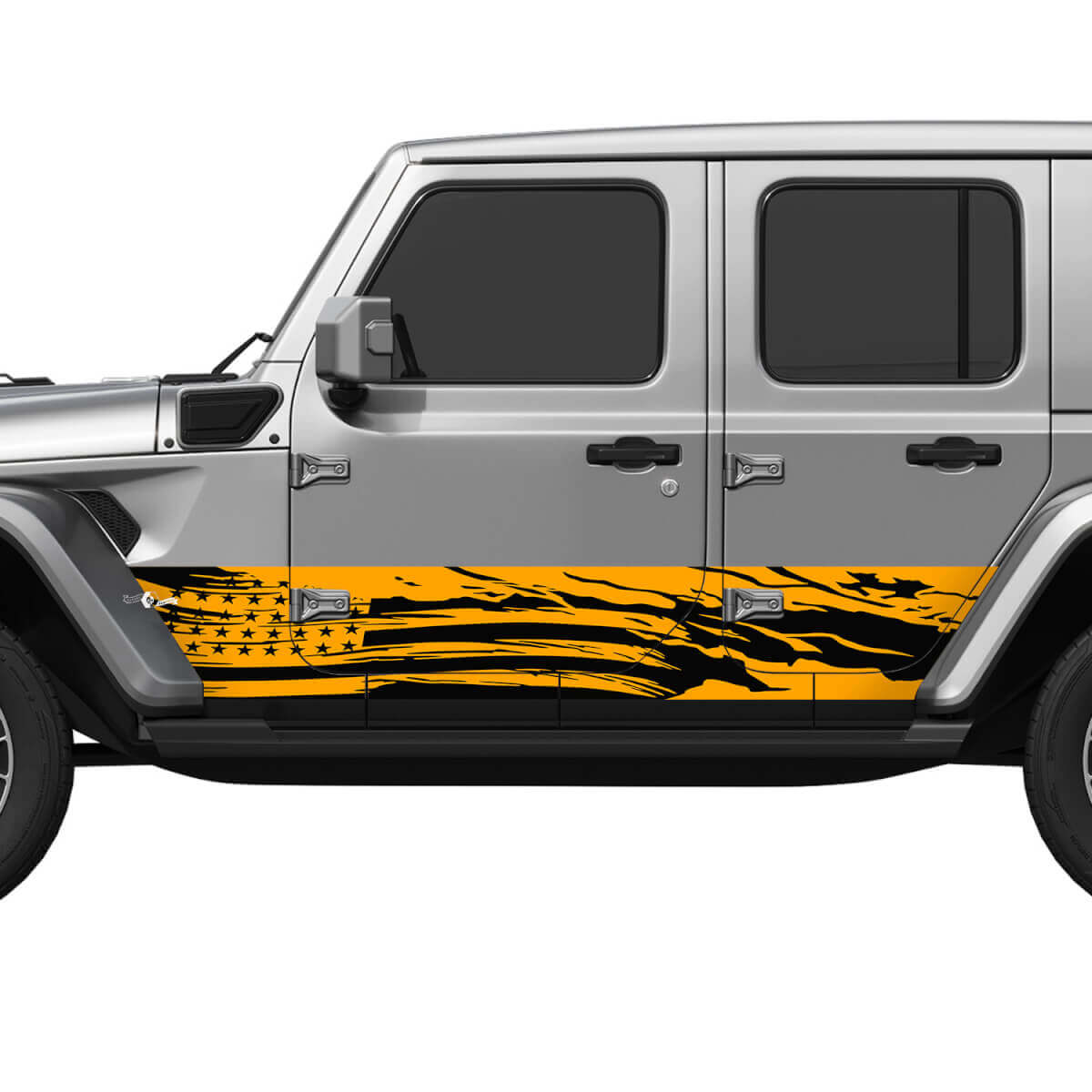 Adesivo in vinile decalcomania laterale splash bandiera patriottica USA effetto consumato 3 pezzi per Jeep Wrangler