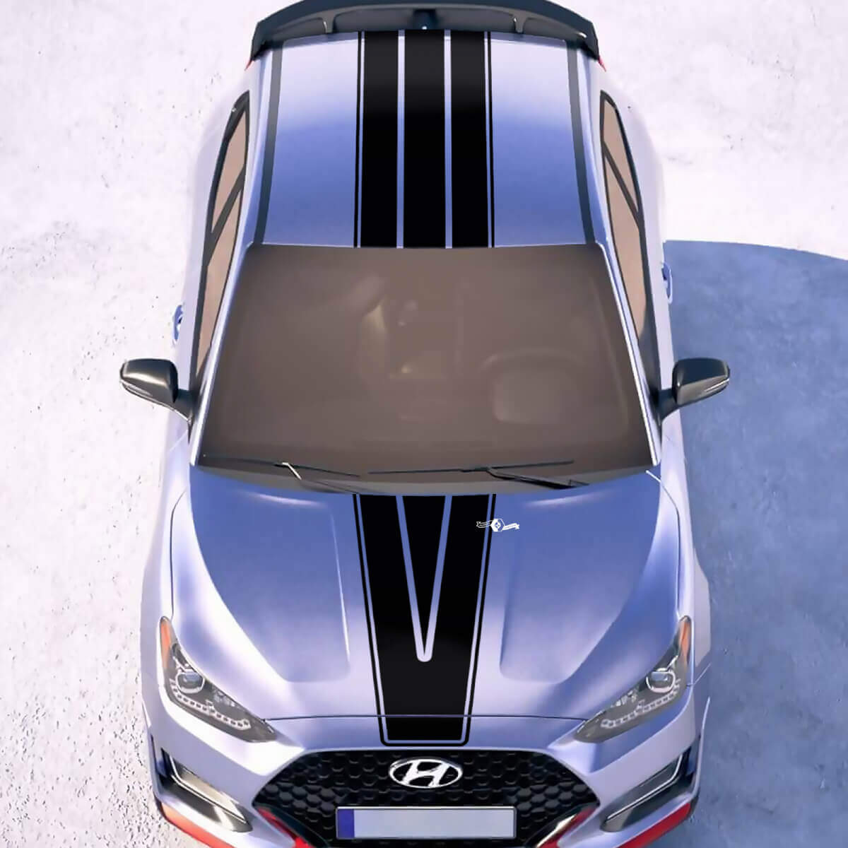 Cappuccio e tetto Central V Racing Stripes Adesile in vinile decalcomania per Hyundai Veloster
