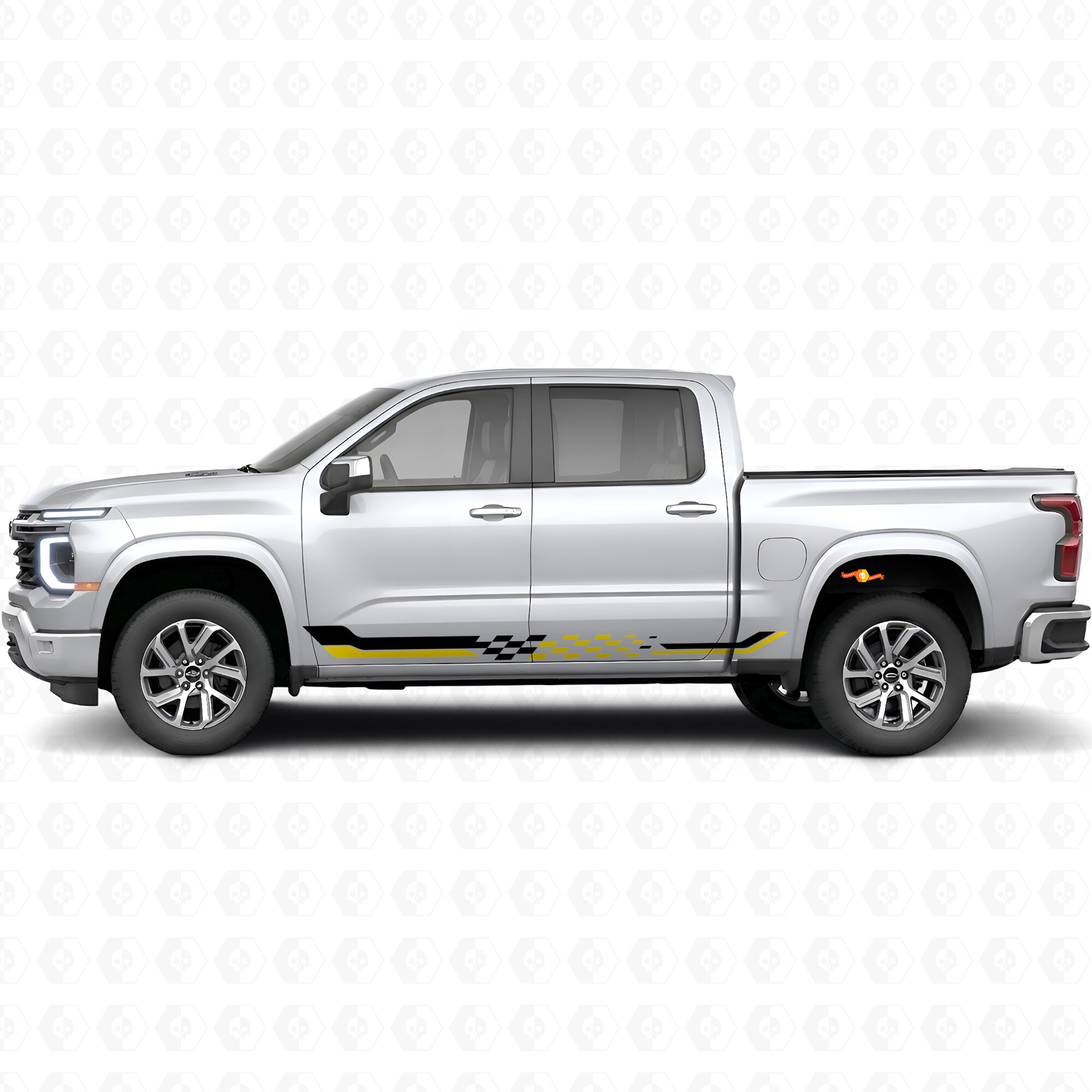 Strisce Viniliche a Scacchi per Porta e Minigonna per Chevrolet Silverado 1500 Nuova Generazione 2027