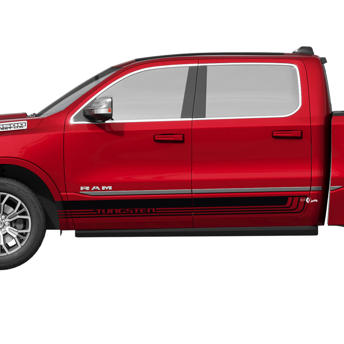 Strisce di bilanciere laterali Stripes per decalcomanie in vinile grafica per Dodge Ram 1500 Tungsteno 3

