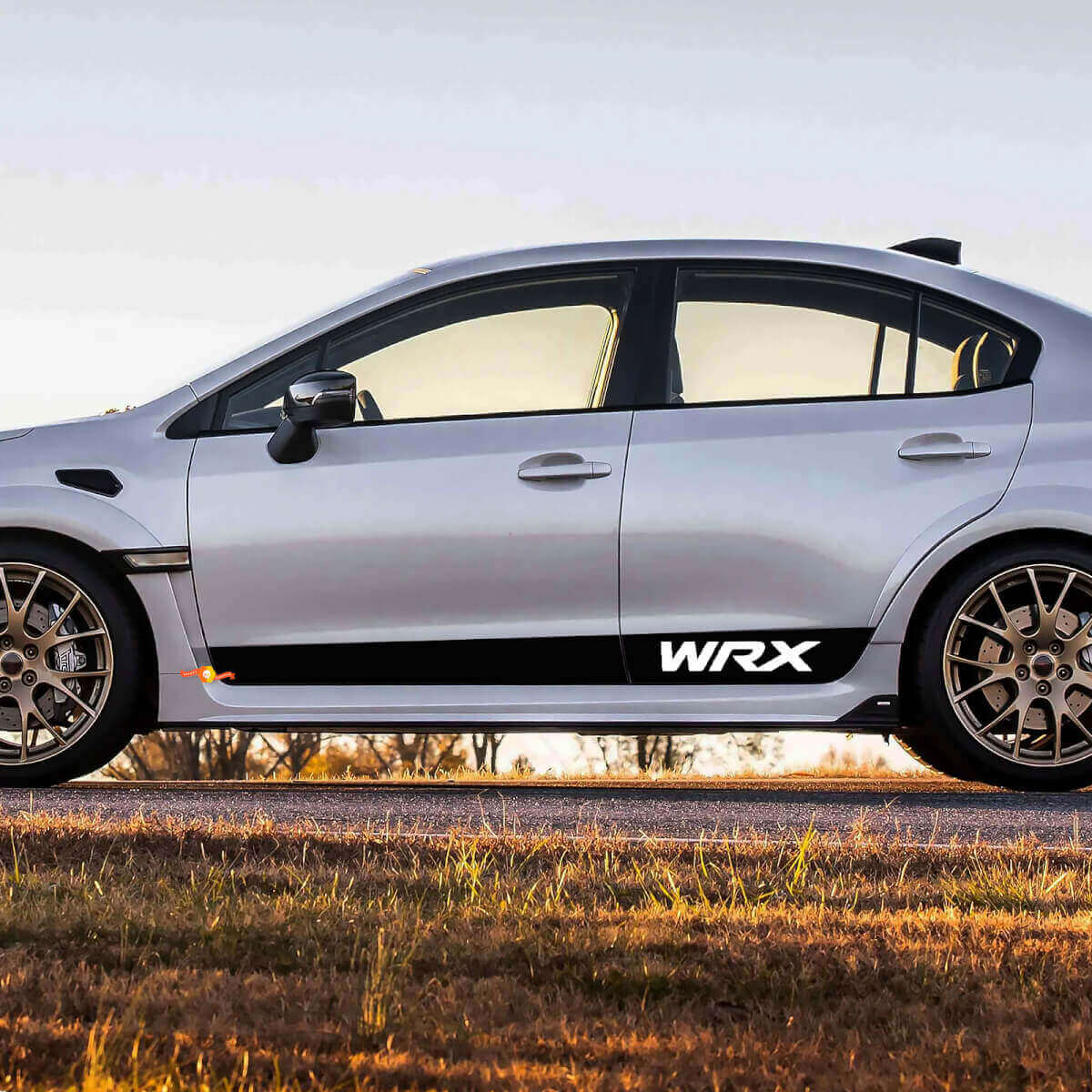 Abbina la gonna a pannello laterale con gonna in vinile per carrozzeria a strisce per carrello in vinile decalcomania Suba wrx
