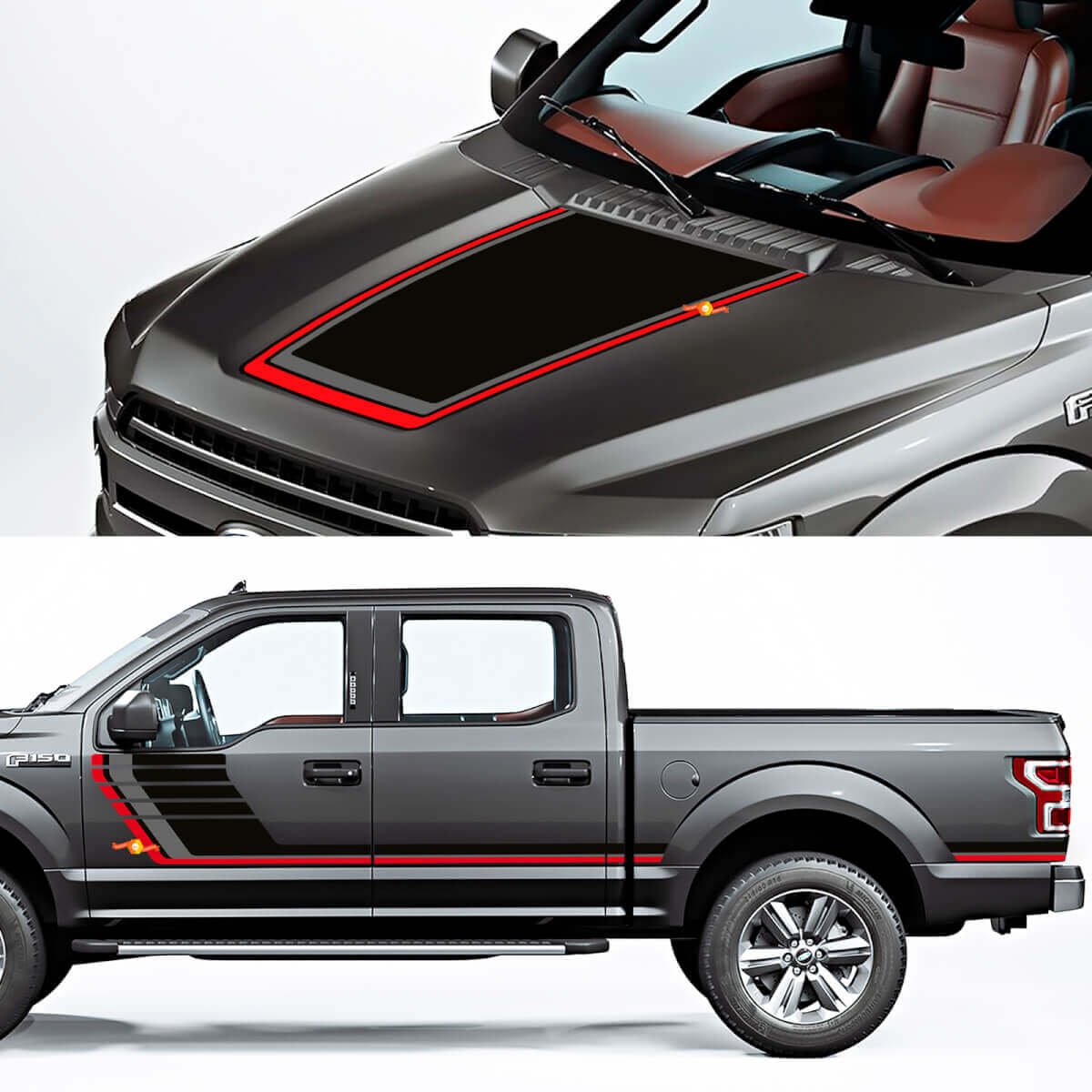 Adesivi in vinile con grafica per pannello laterale e cofano 2 per Ford F-150 Raptor ROUSH