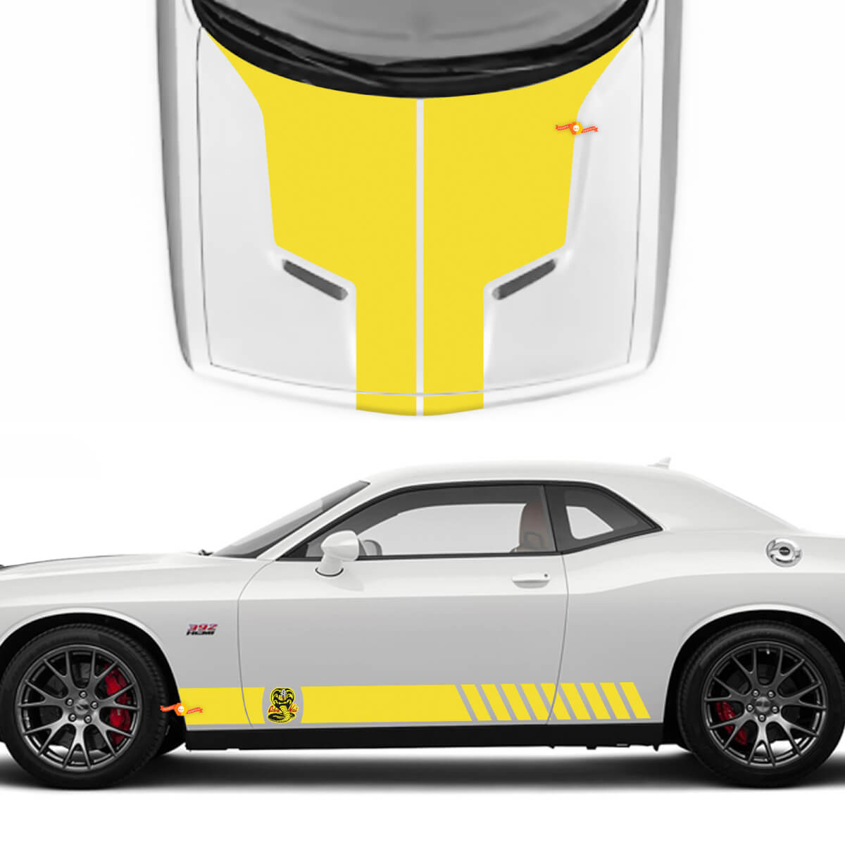 Decali laterali del cofano per adesivo per decalcomanie per le corse in vinile in stile Dodge Challenger

