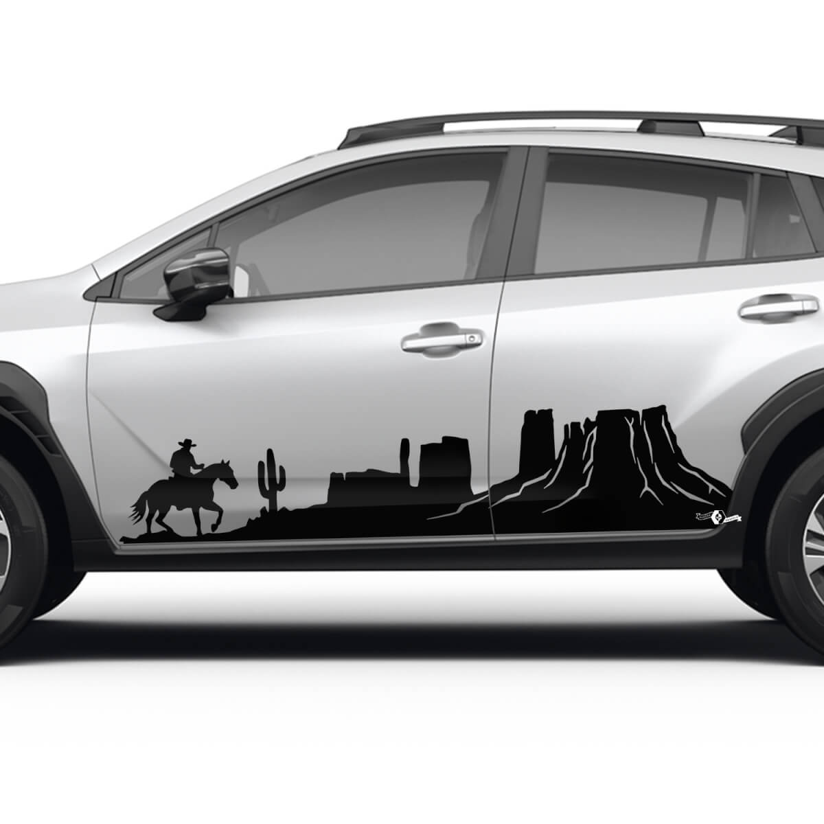 Porte laterali montagne paesaggistica Decal di vinile cowboy - adesivo grafico universale Suba
