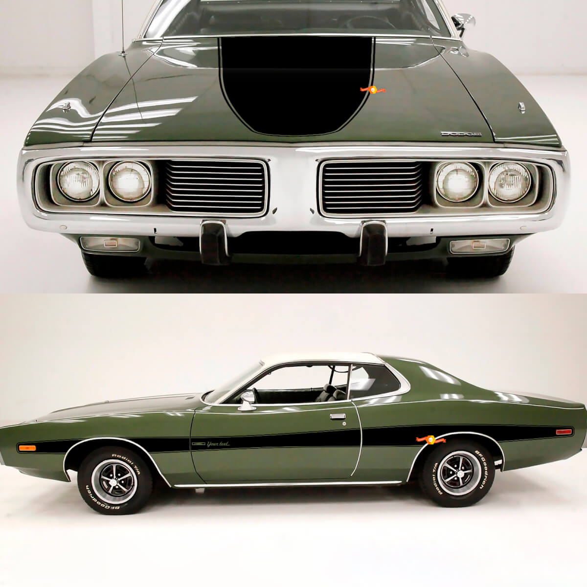 Kit Adesivi Vinile per Strisce Cofano e Laterali Accent per Dodge Charger 1973-74
