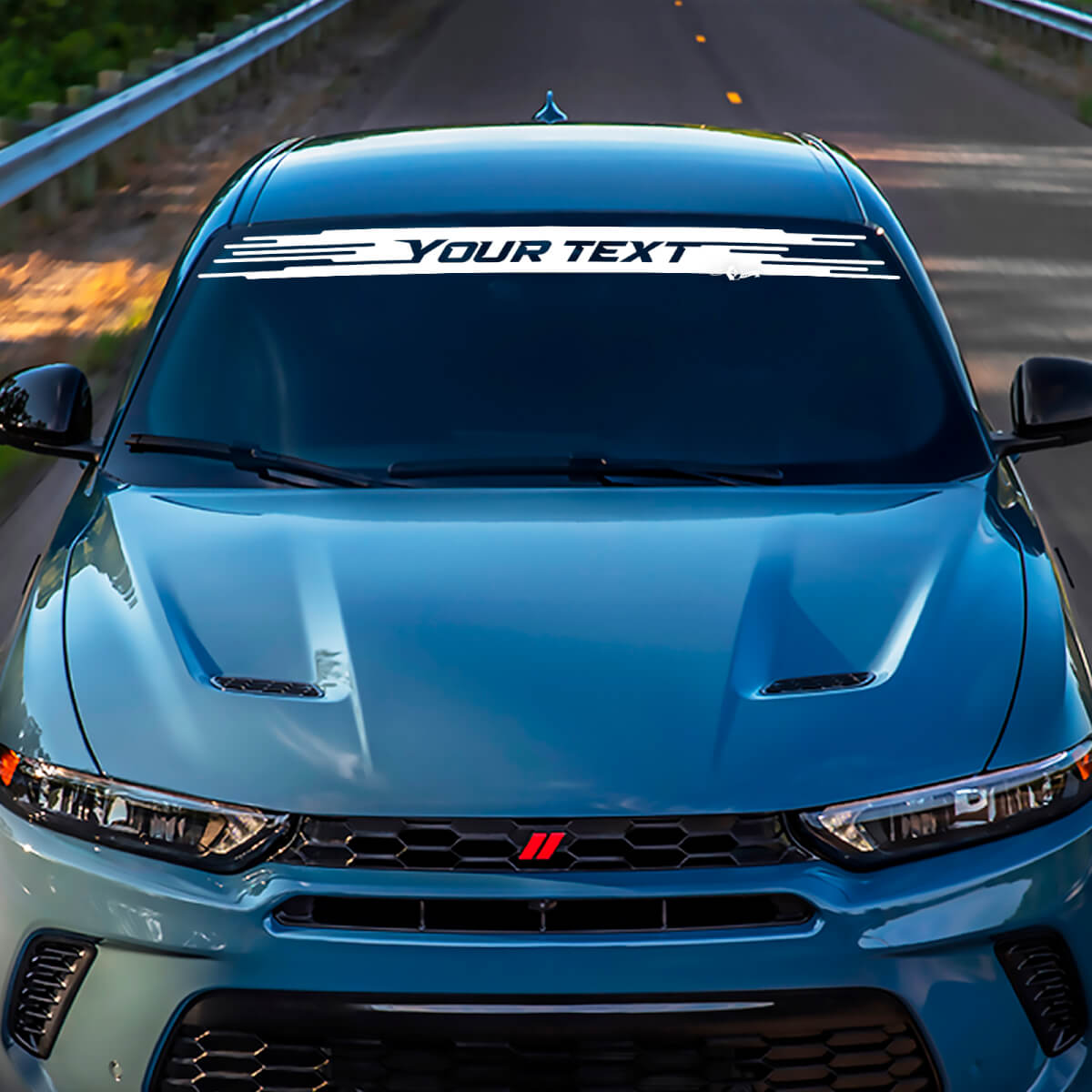 Adesivo in Vinile per Parabrezza con Lettering Personalizzato a Bordi Strappati per Dodge Hornet
