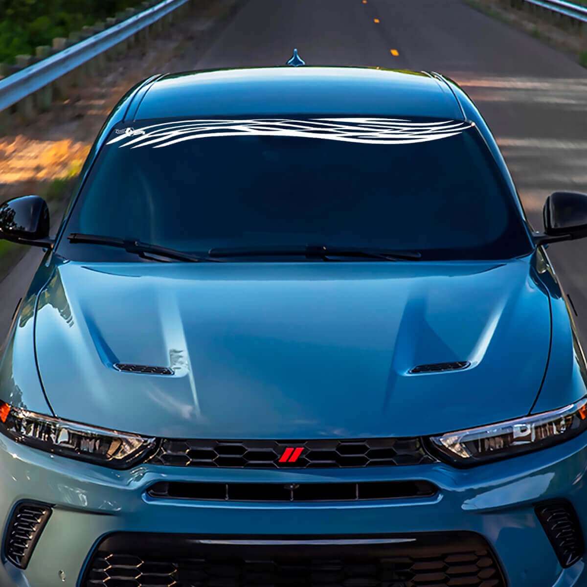Adesivo per decalcomania di bandiera a strisce per parabrezza Wave - Grafica in vinile personalizzata adatta a Dodge Hornet
