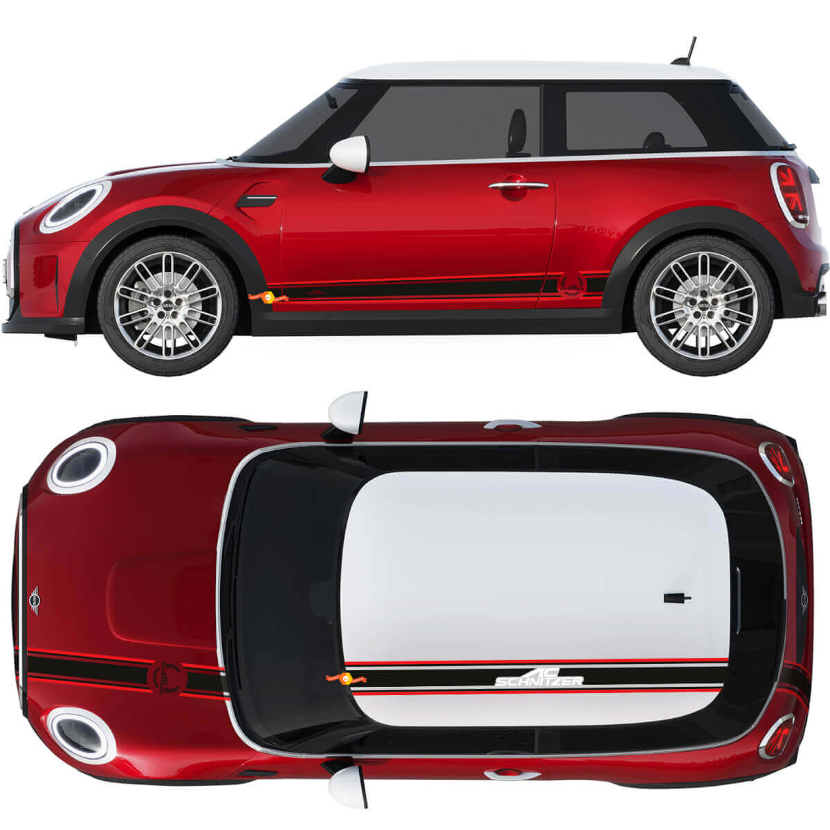 Kit Adesivi in Vinile Strisce Laterali Tetto Cofano Stile AC Schnitzer Per MINI Cooper